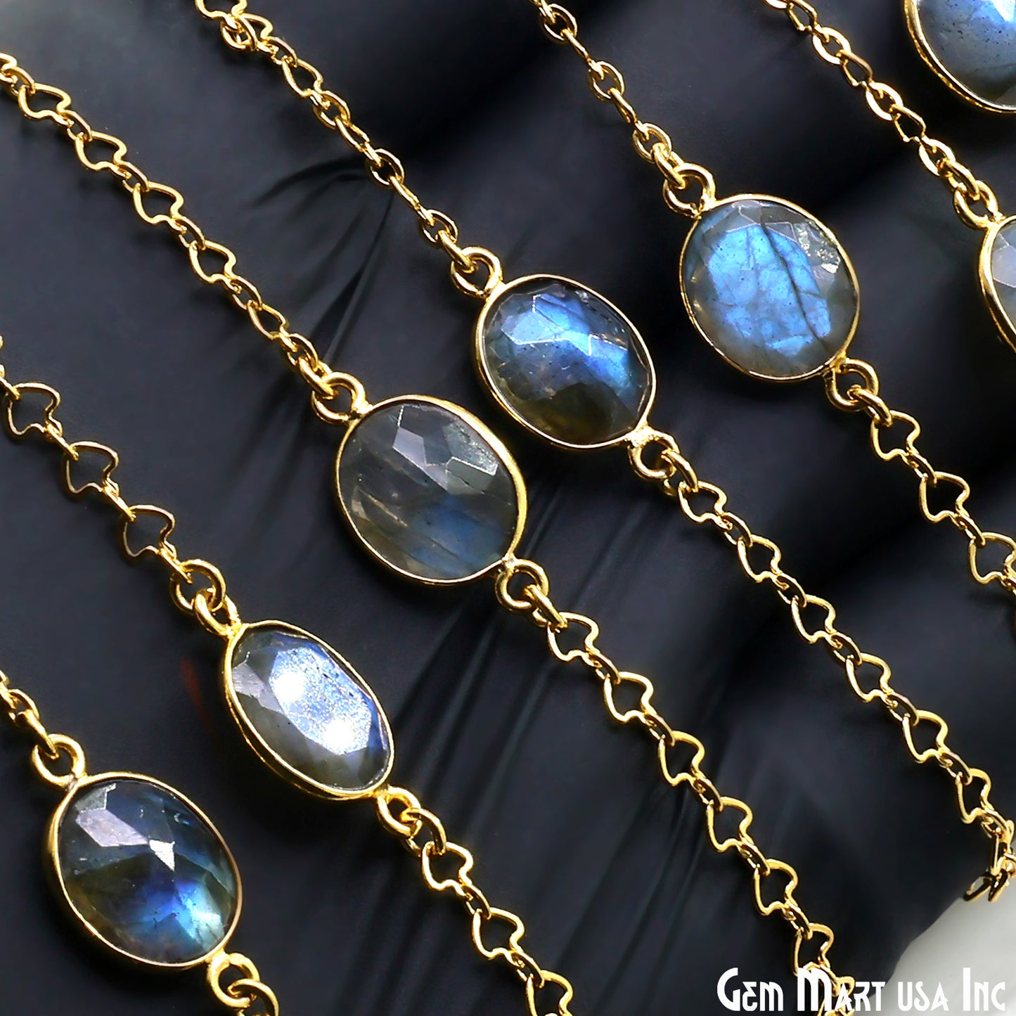 Labradorite Free Form 10mm Gold Plated Link Bezel Connector Chain