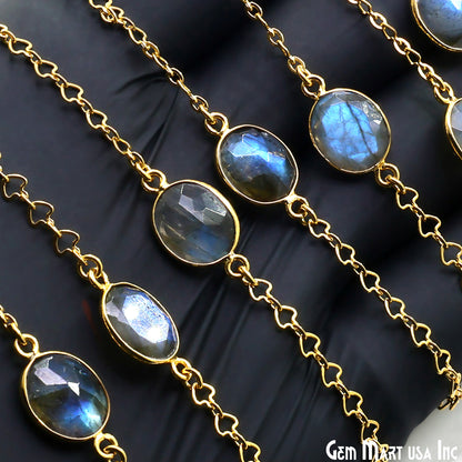 Labradorite Free Form 10mm Gold Plated Link Bezel Connector Chain