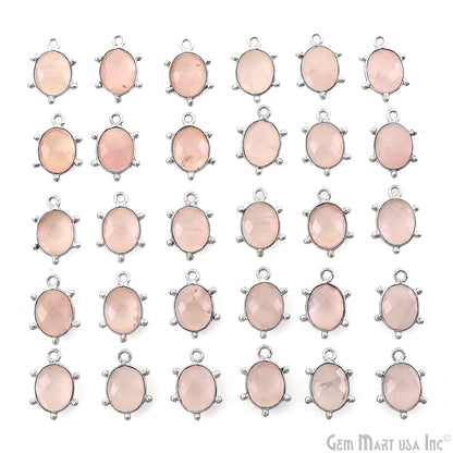 Rose Quartz Oval 15x11mm Design Bezel Silver Plated Single Bail Gemstone Connector