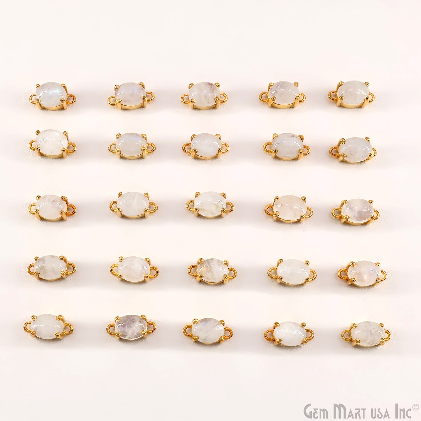 Rainbow Moonstone Cabochon Oval Prong Gold Plated Bail Connector