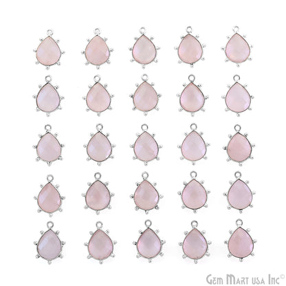 Rose Quartz Pears 18x13mm Design Bezel Silver Plated Single Bail Gemstone Connector