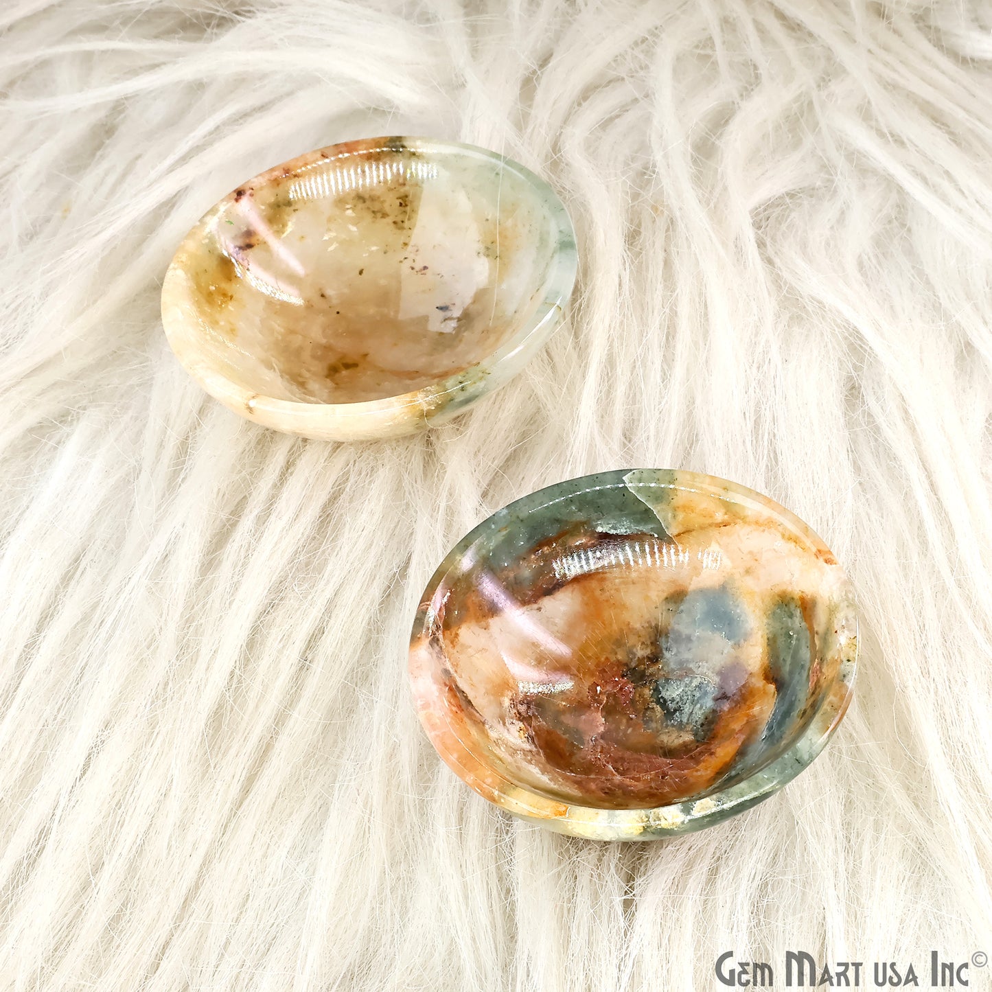 Natural Ocean Jasper Mini Carved Gemstone Bowl Cup 2 inch