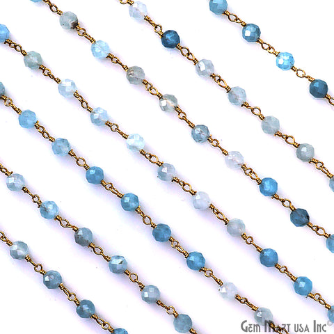 Aquamarine 4mm Gold Plated Wire Wrapped Gemstone Beads Rosary Chain