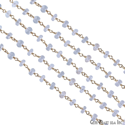 Crystal Faceted 5-6mm Gold Wire Wrapped Beads Rosary Chain