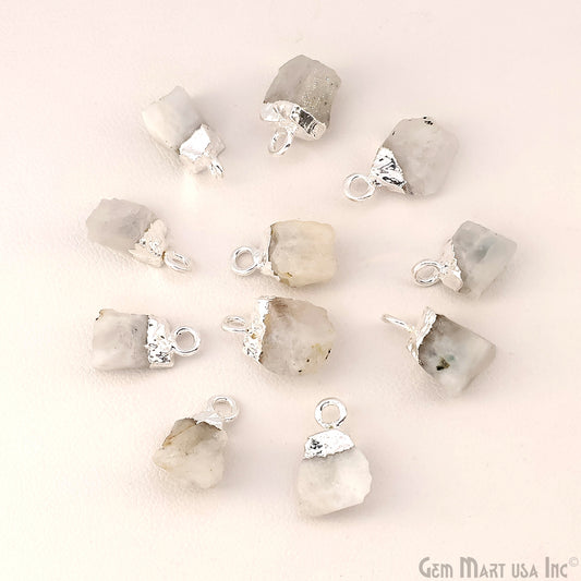 Rough Rainbow Moonstone Gemstone Organic Silver Edged Single Bail Connector