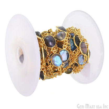 Labradorite Faceted 9x11mm Oval Gold Plated Connector Bezel Link Chain