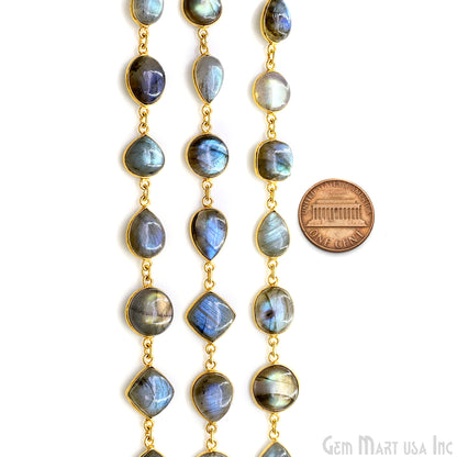 Labradorite Cabochon 10mm Mix Shape Gold Plated Bezel Continuous Connector Chain