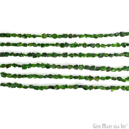 Chrome Diopside Rough Beads, 9 Inch Gemstone Strands, Drilled Strung Briolette Beads, Free Form, 7x5mm