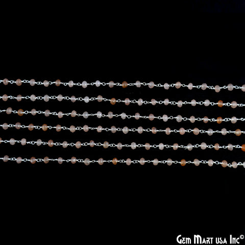 Sunstone 4mm Round Faceted Beads Silver Wire Wrapped Rosary