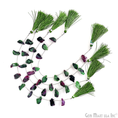 Ruby Zoisite Rough Beads, 9.5 Inch Gemstone Strands, Drilled Strung Briolette Beads, Free Form, 12x20mm