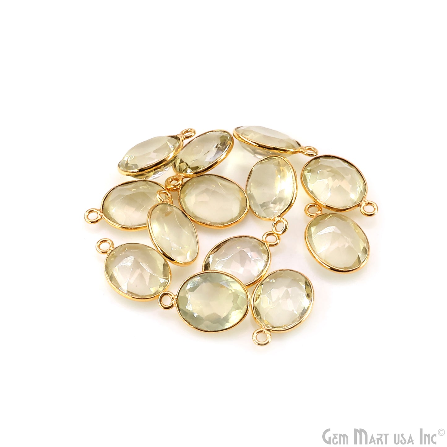 Lemon Topaz 10x12mm Oval Brilliant Cut Gold Plated Bezel Single Bail Connector