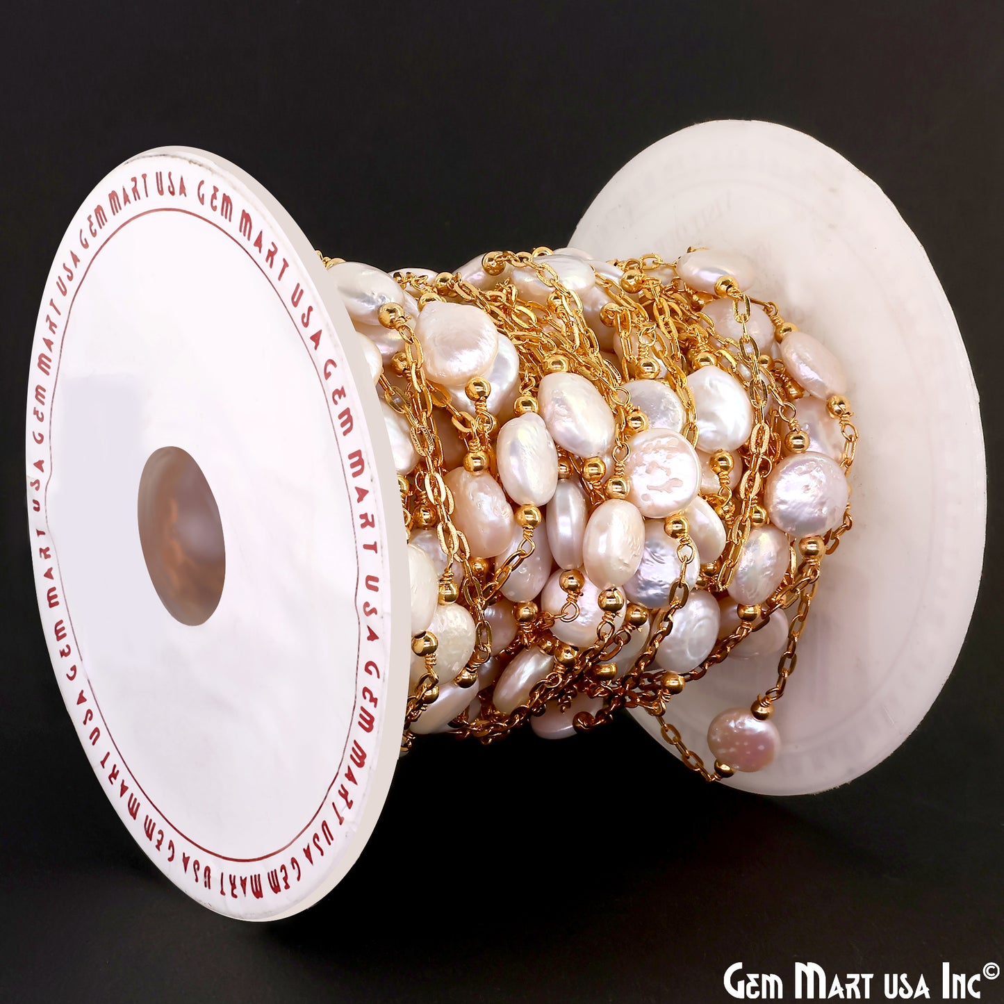 Pearl Round 10mm Gold Plated Link Bezel Connector Chain