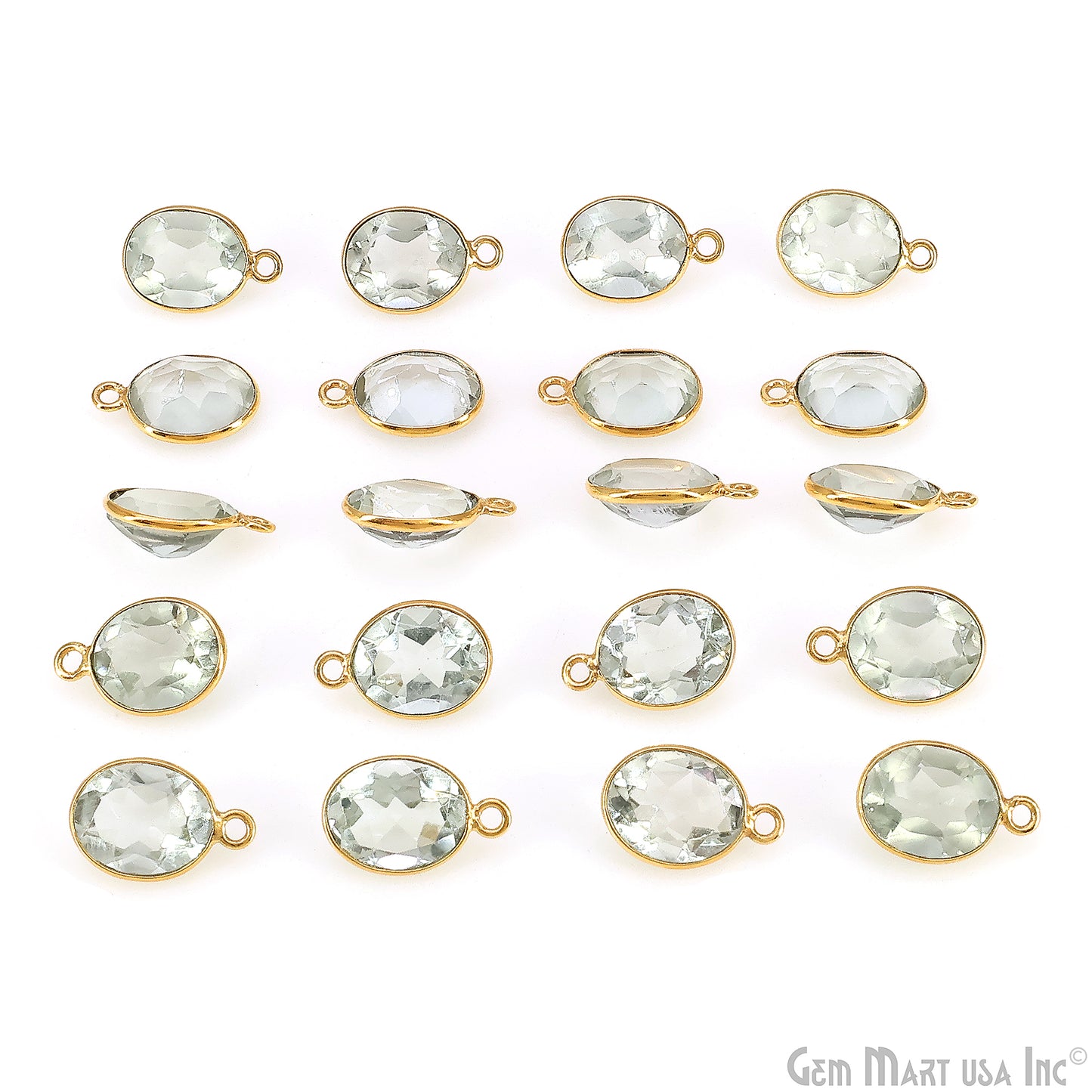 Oval 9x11mm Brilliant Cut Gold Plated Bezel Single Bail Connector