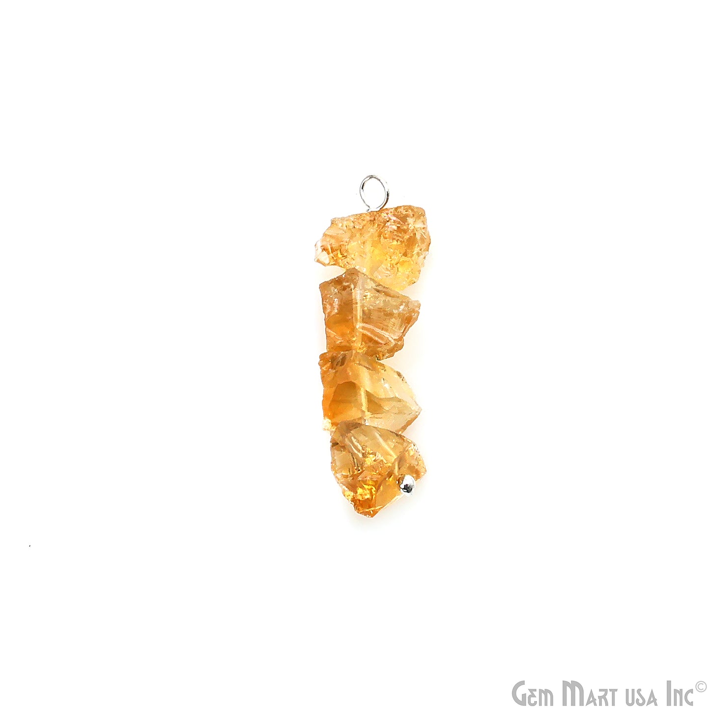 Citrine Raw Gemstone Line Necklace Connector 27x9mm Silver Plated Wire Wrapped