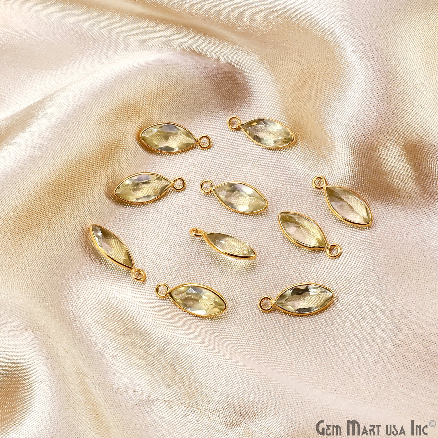 Marquise 6x12mm Brilliant Cut Gold Plated Bezel Single Bail Connector