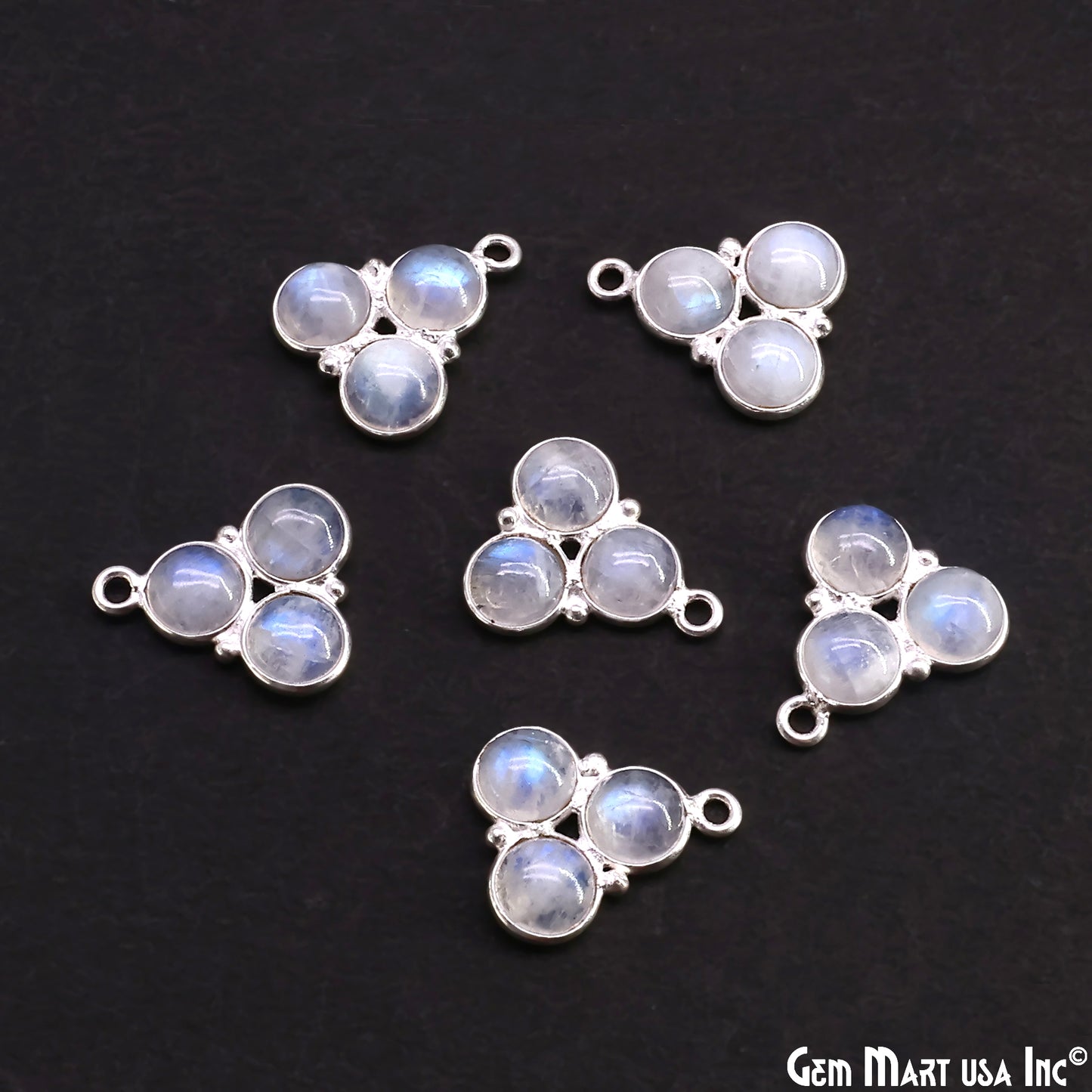 Rainbow Moonstone Gemstone 16x13mm Prong Setting Silver Plated Component Connector