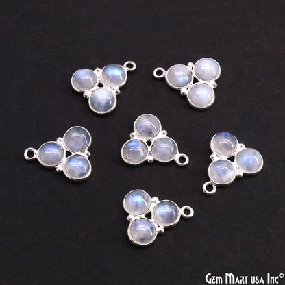 Rainbow Moonstone Gemstone 16x13mm Prong Setting Silver Plated Component Connector