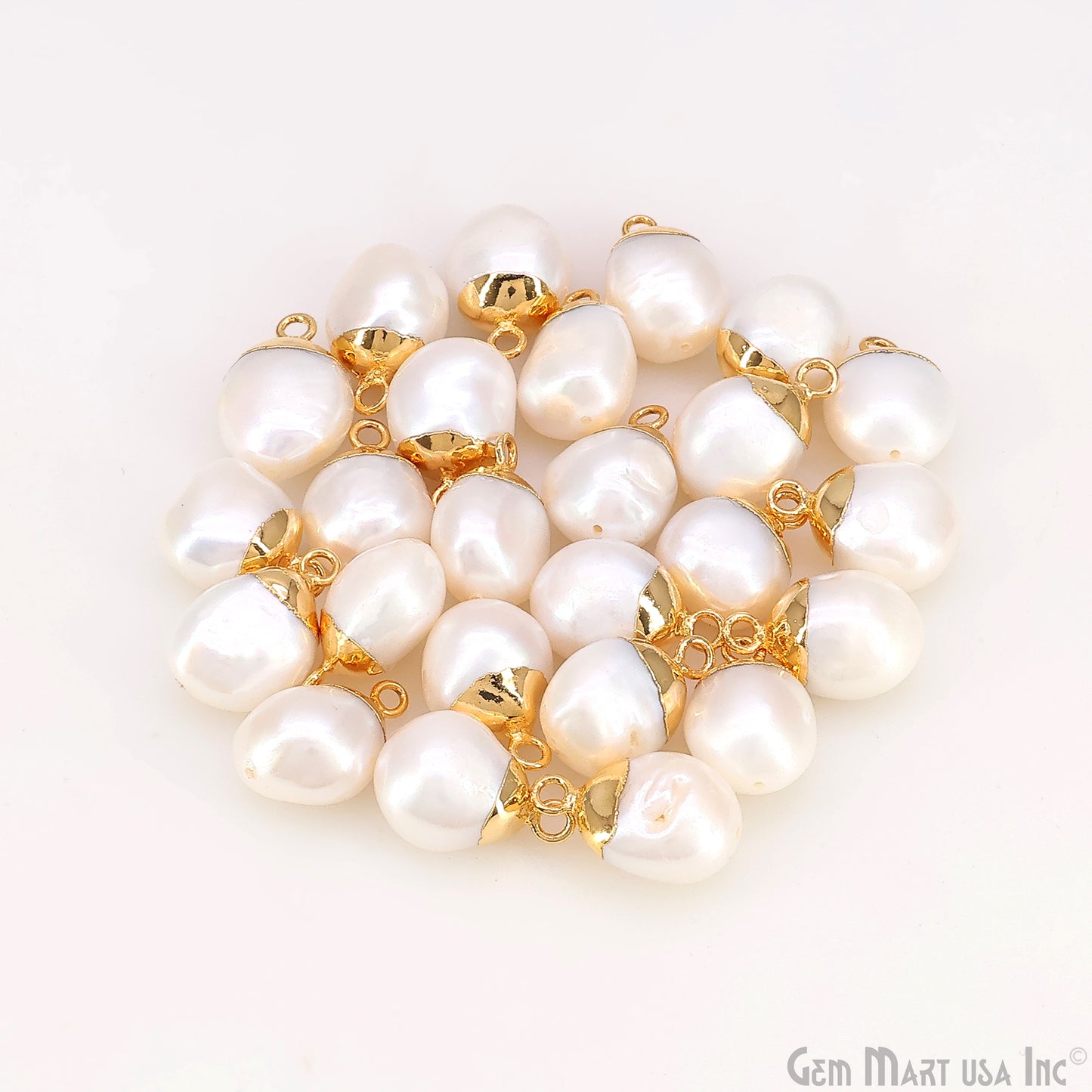 White Pearl Freeform Charm With Gold Electroplated Cap Single Bail Pendant
