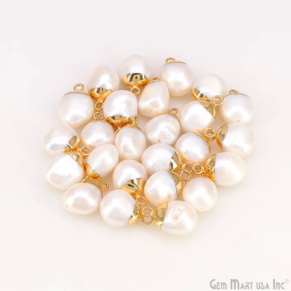 White Pearl Freeform Charm With Gold Electroplated Cap Single Bail Pendant