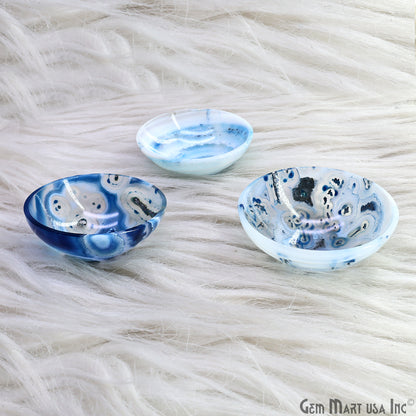 Natural Blue Onyx Mini Carved Gemstone Bowl Cup 2 inch