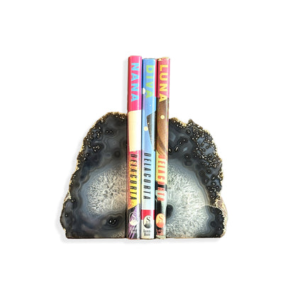 Black Agate Bookend Pair, Natural Geode Bookend, Unique Crystal Bookend Set, Home Decor, Free Shipping