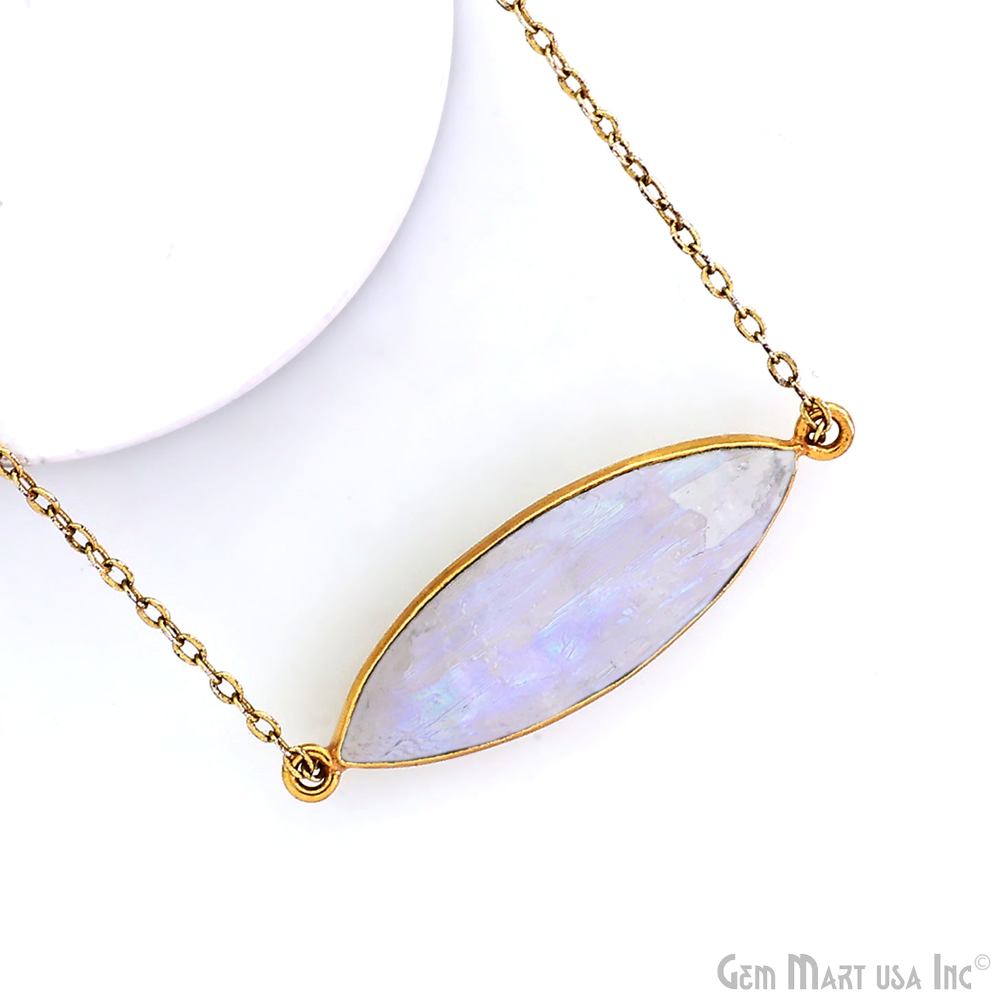 Rainbow Moonstone Marquise 38x11mm Gold Plated Double Bail Gemstone Connector