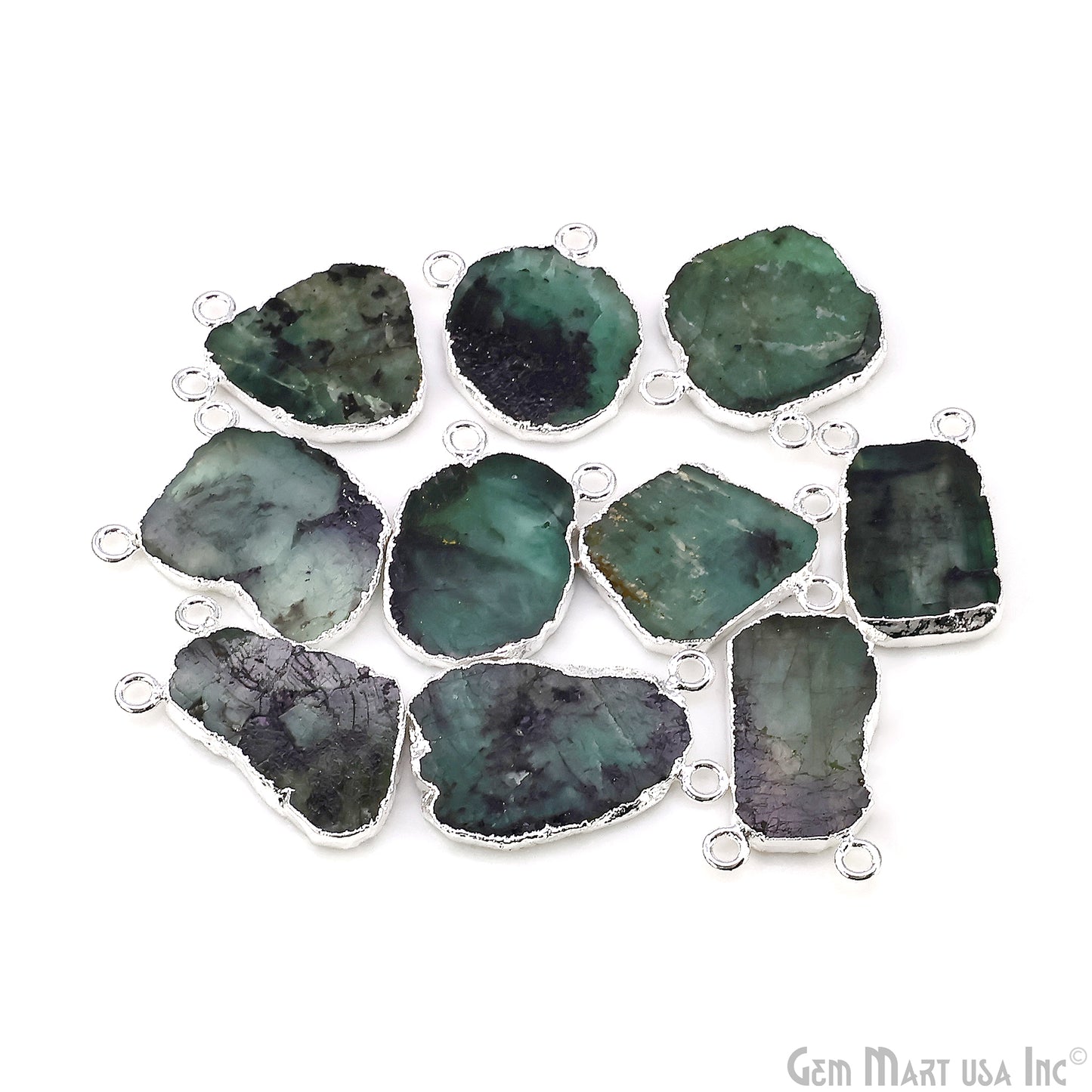 Emerald Free Form 20x17mm Electroplated Gemstone Double Bail Connector