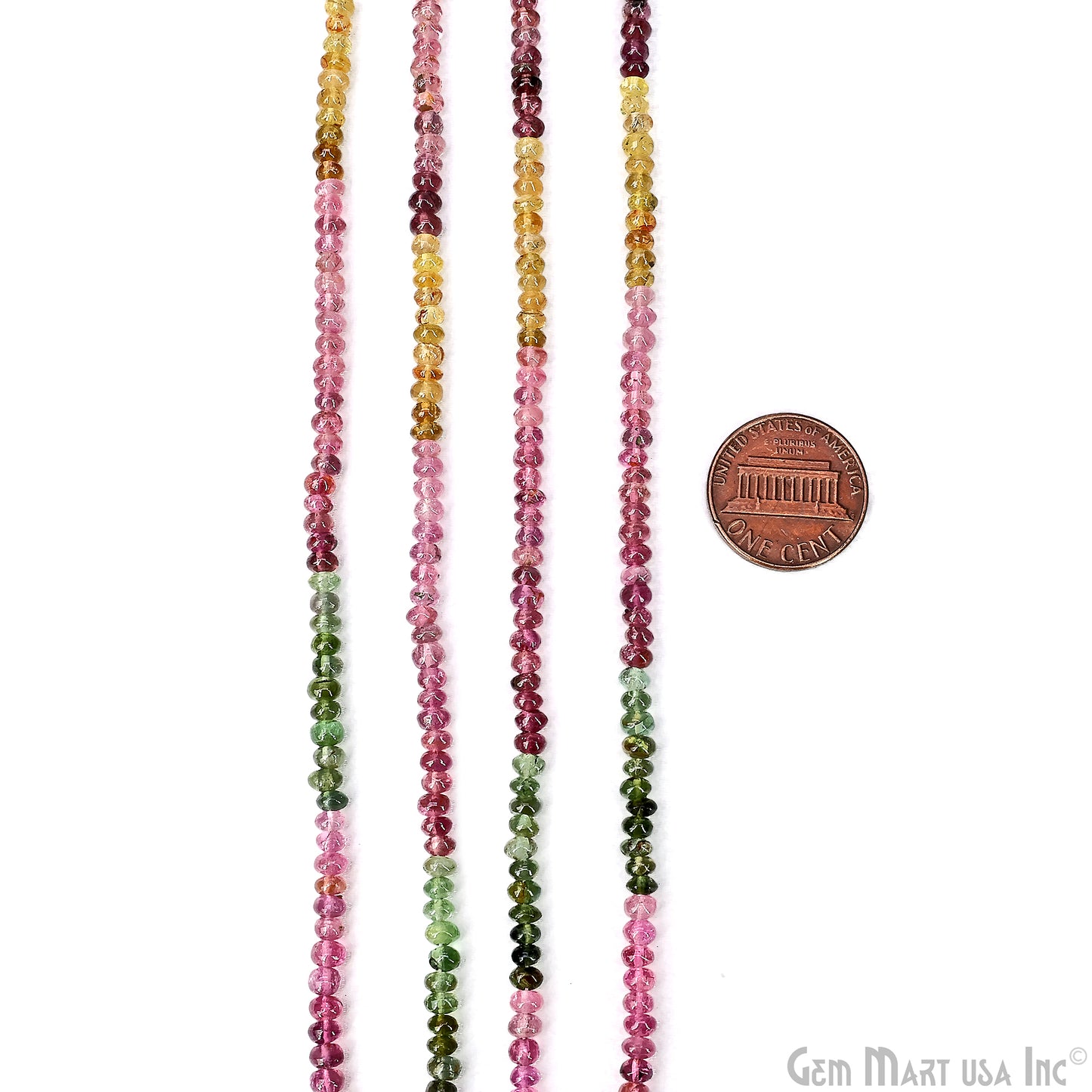 Multi Tourmaline Rondelle Beads, 17 Inch Gemstone Strands, Drilled Strung Nugget Beads, Faceted Round, 3mm