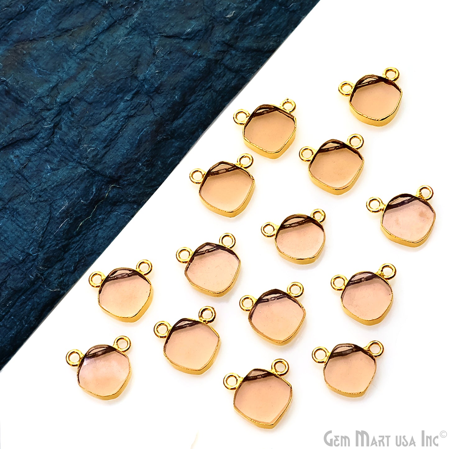 Orange Morganite Flat Cushion Shape Gemstone 14x13mm Gold Electroplated Cat Bail Connector