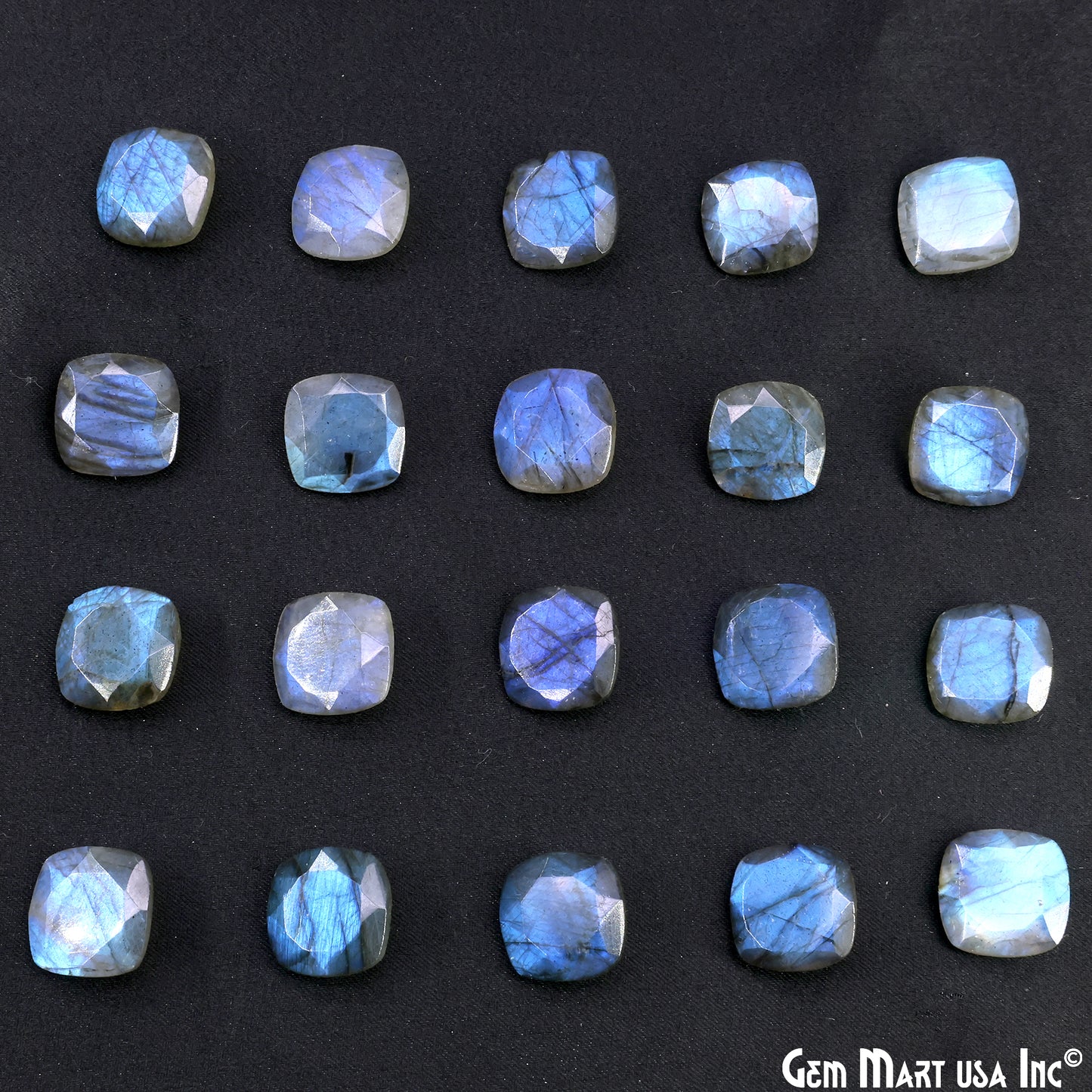 Labradorite Wholesale Gemstones, 100% Natural Semi-Precious Gems, Blue Flash Faceted Loose Gems, 14mm, Cushion, 2PC Lot