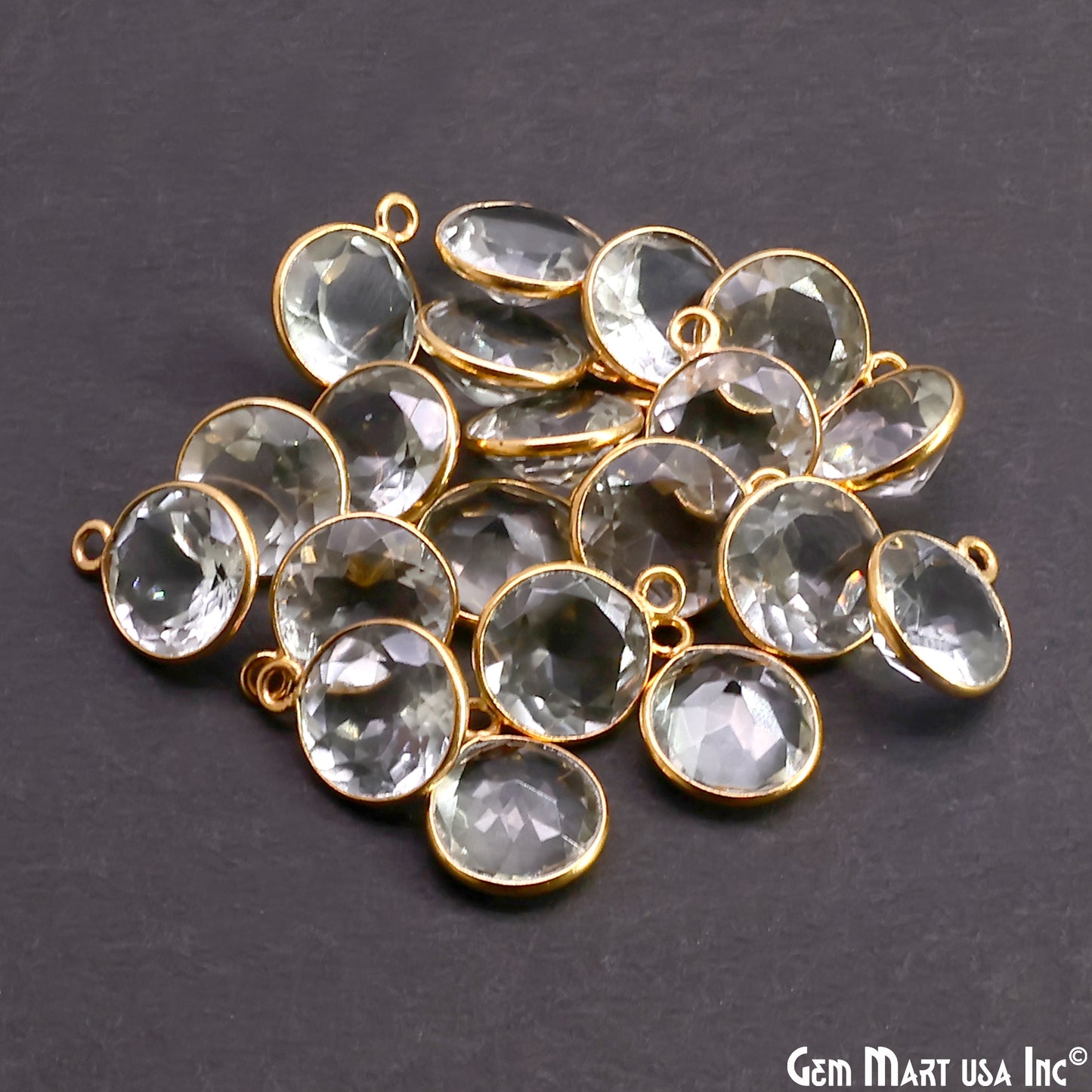 Round 10mm Brilliant Cut Gold Plated Bezel Single Bail Gemstone Connector