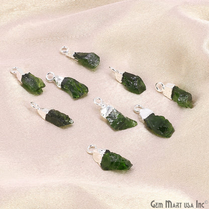 Raw Chrome Diopside Gemstone 18x5mm Organic Shape Silver Edged Single Bail Connector Charm