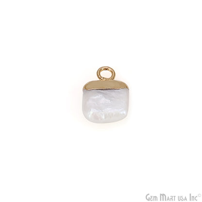 White Pearl Square Charm With Gold Electroplated Cap Single Bail Pendant