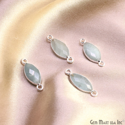 Aquamarine 8x16mm Marquise Double Bail Silver Electroplated Gemstone Connector