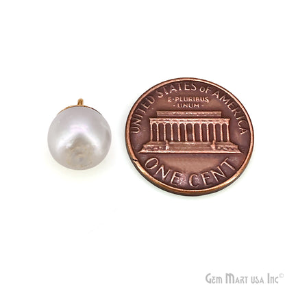 Pearl Round Cabochon Charm With Gold Electroplated Cap Single Bail Pendant