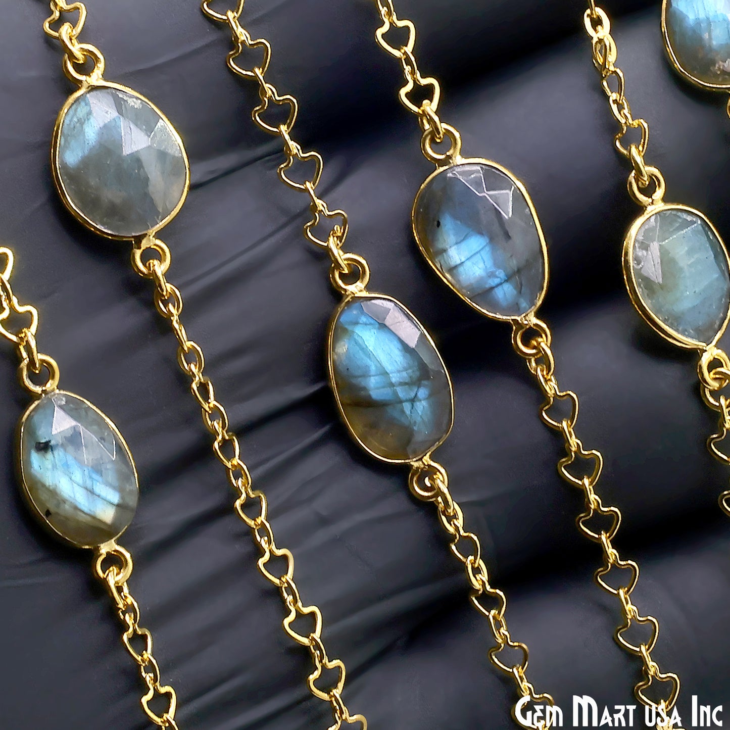 Labradorite Faceted 10-15mm Free Form Shape Gold Plated Connector Bezel Link Chain