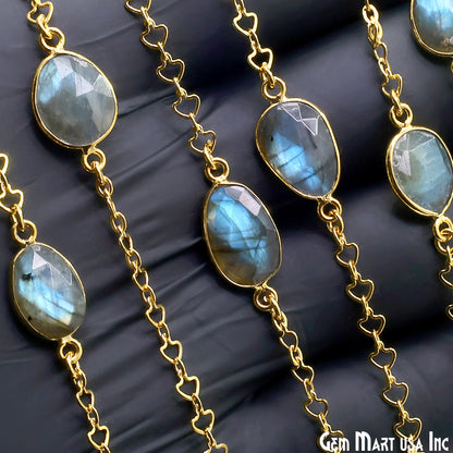 Labradorite Faceted 10-15mm Free Form Shape Gold Plated Connector Bezel Link Chain