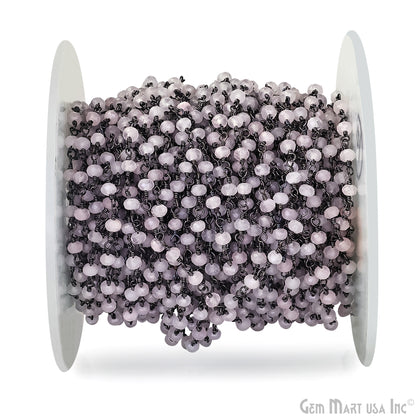Rose Quartz 3mm Oxidized Wire Wrapped Gemstone Beads Rosary Chain