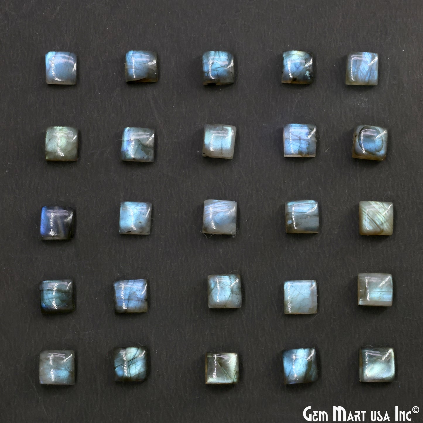 Labradorite Wholesale Gemstones, 100% Natural Semi-Precious Gems, Blue Flash Cabochon Loose Gems, 8mm, Square, 4PC Lot