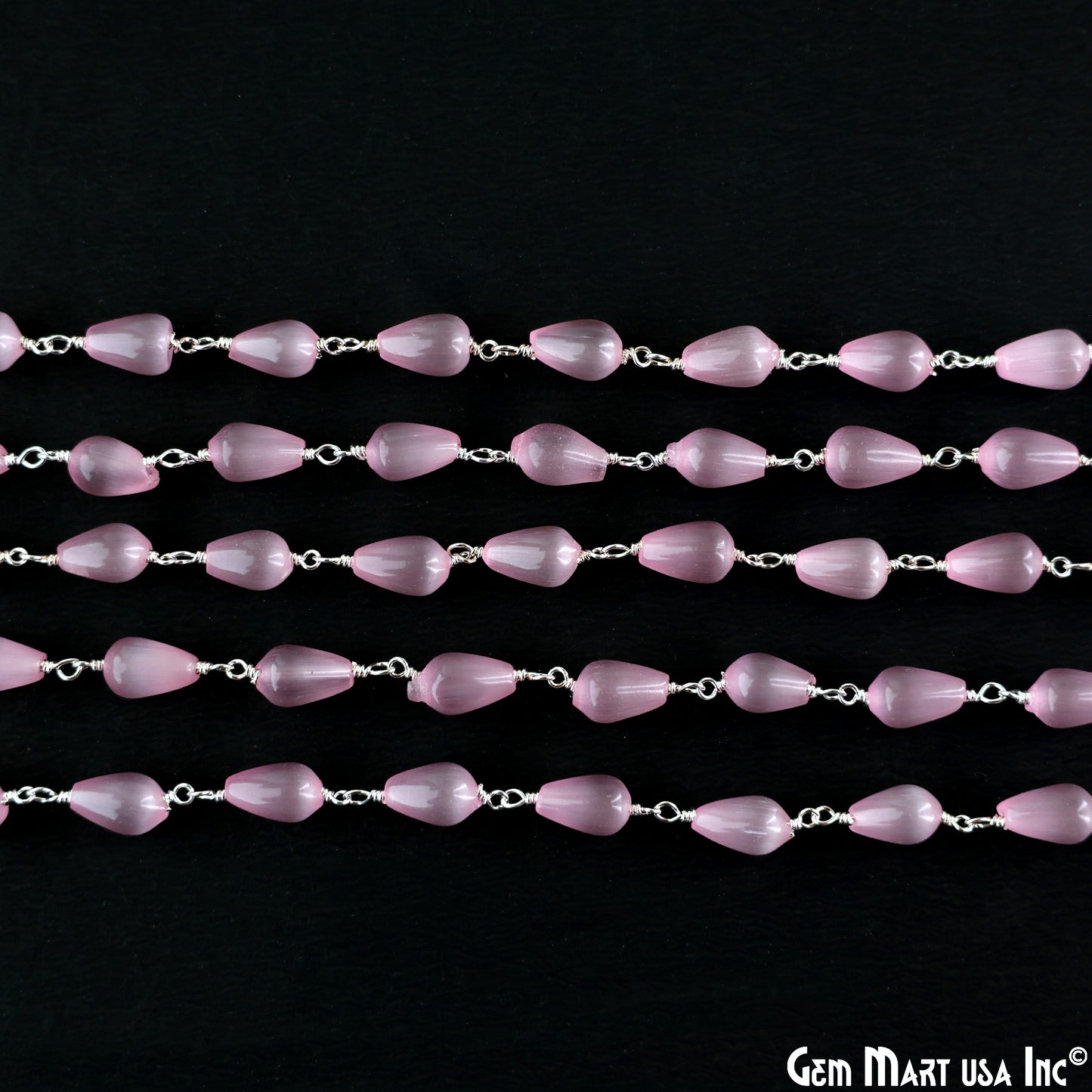 Pink Monalisa 9x4mm Silver Plated Beads Rosary Chain