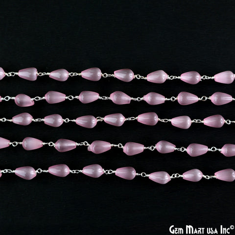 Pink Monalisa 9x4mm Silver Plated Beads Rosary Chain