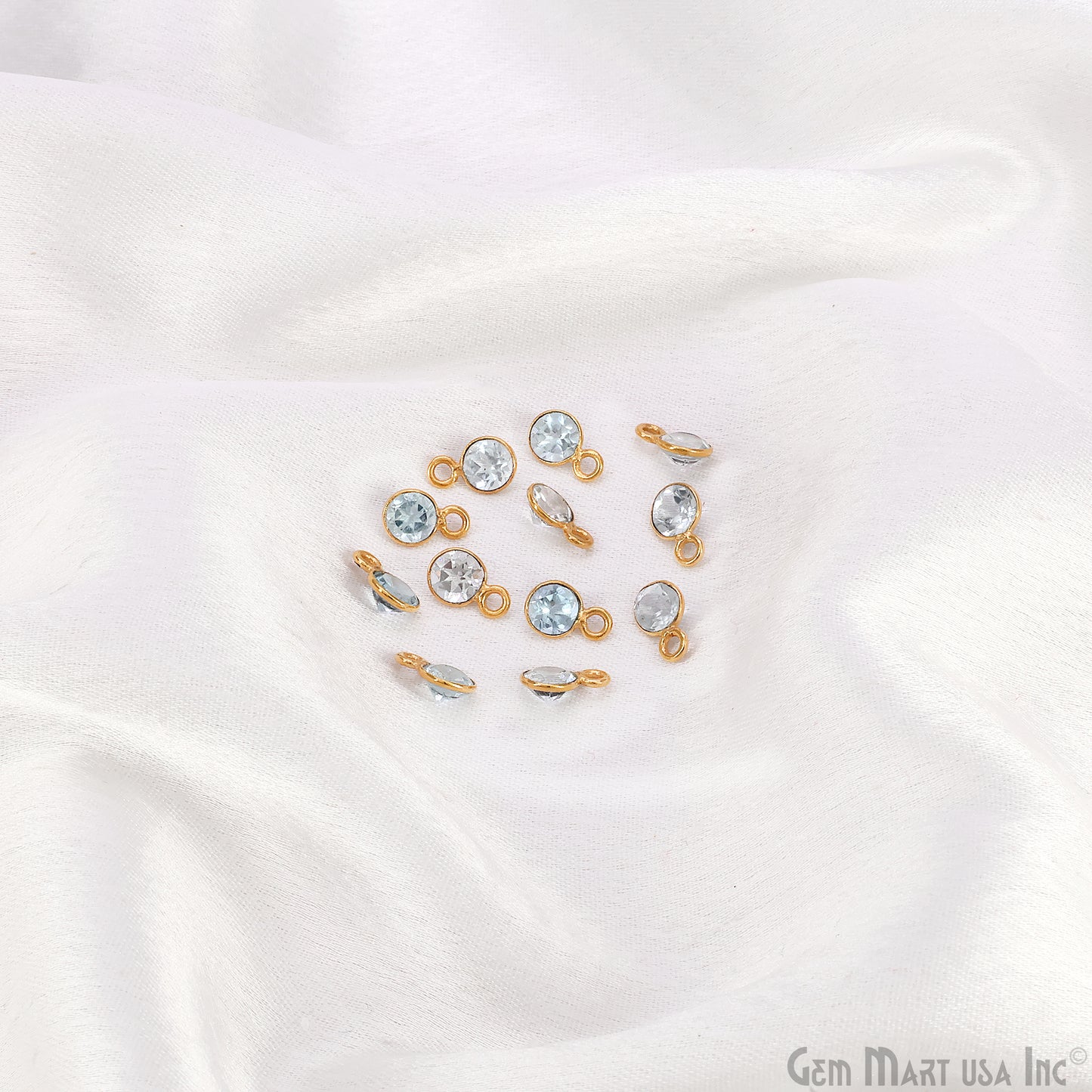 Blue Topaz 5mm Round Brilliant Cut Gold Plated Bezel Single Bail Connector