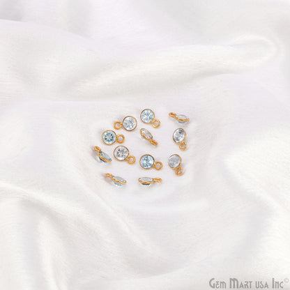 Blue Topaz 5mm Round Brilliant Cut Gold Plated Bezel Single Bail Connector