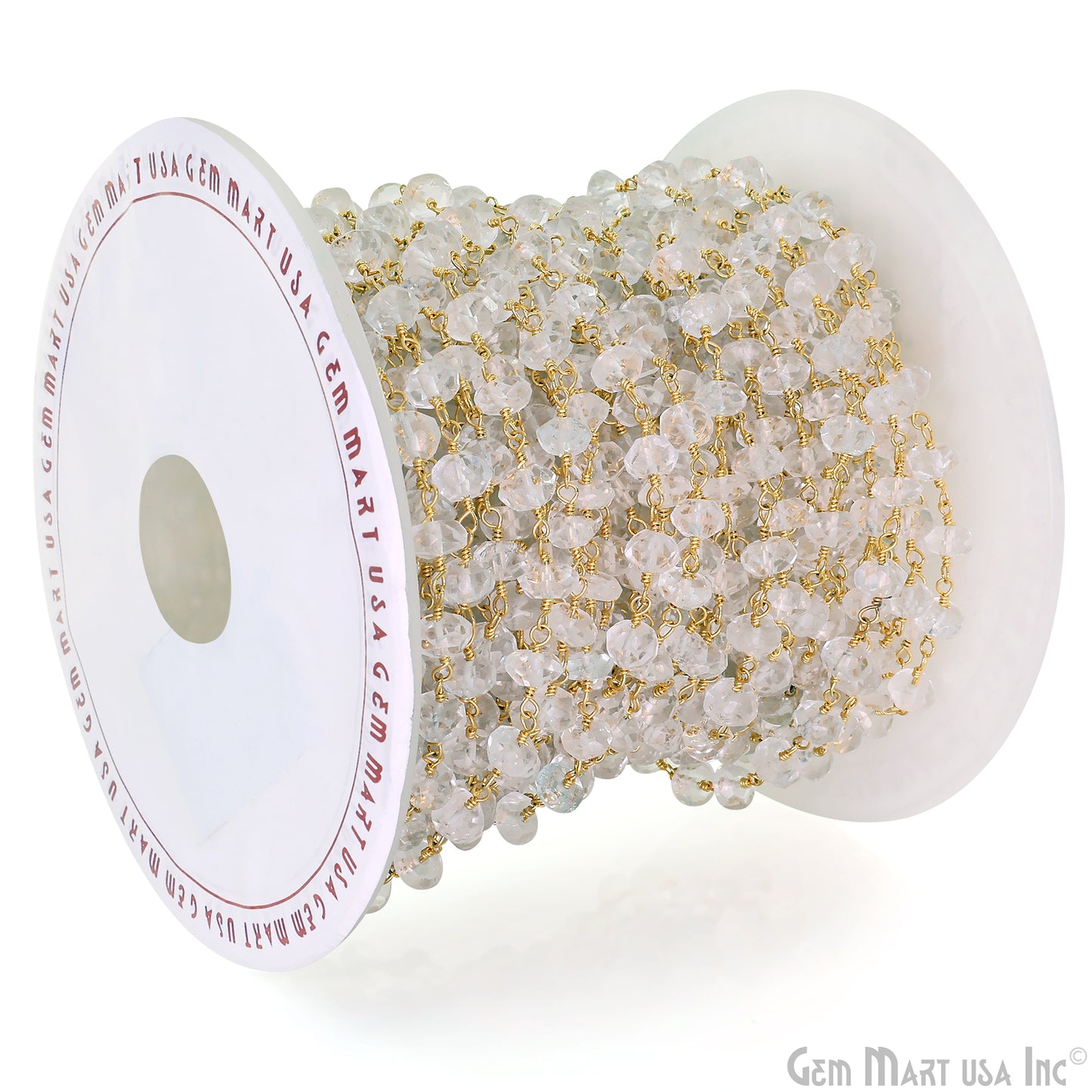 White Topaz Faceted 5-6mm Gold Wire Wrapped Beads Rosary Chain