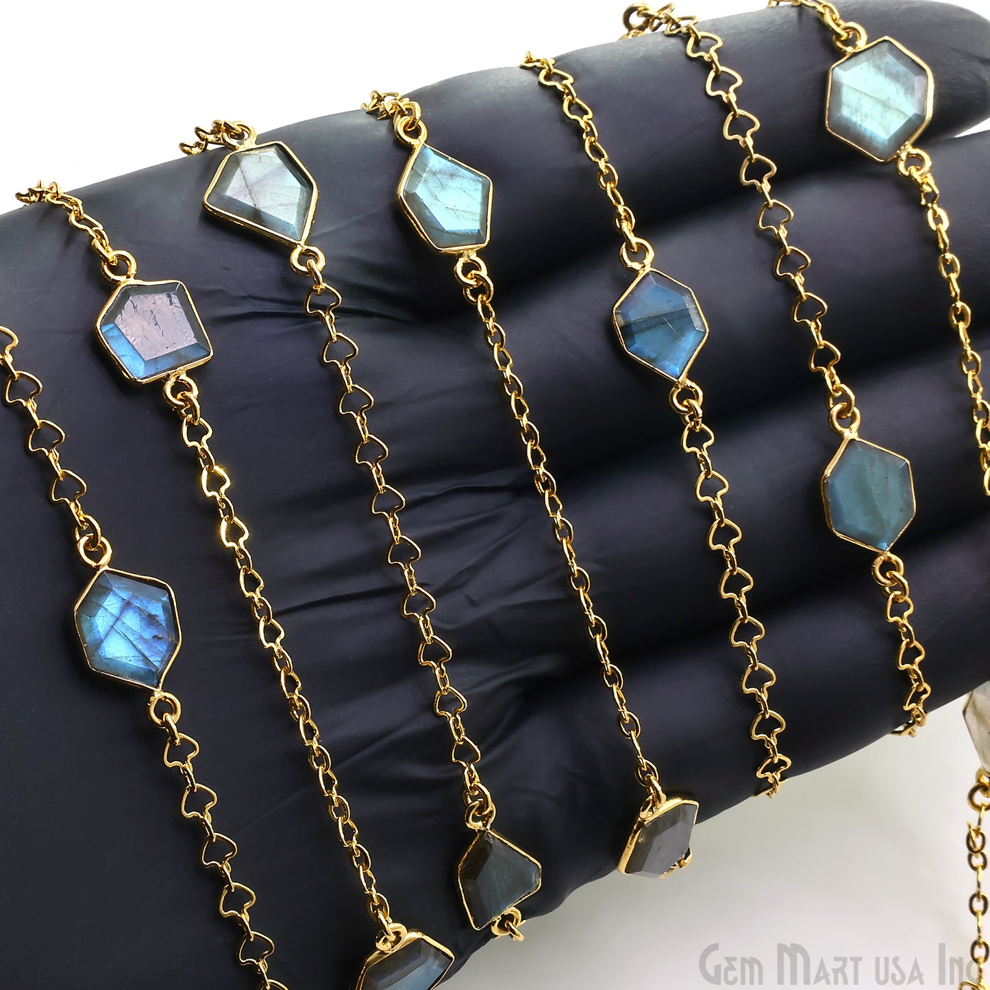 Labradorite Faceted 10mm Free Form Shape Gold Plated Connector Bezel Link Chain
