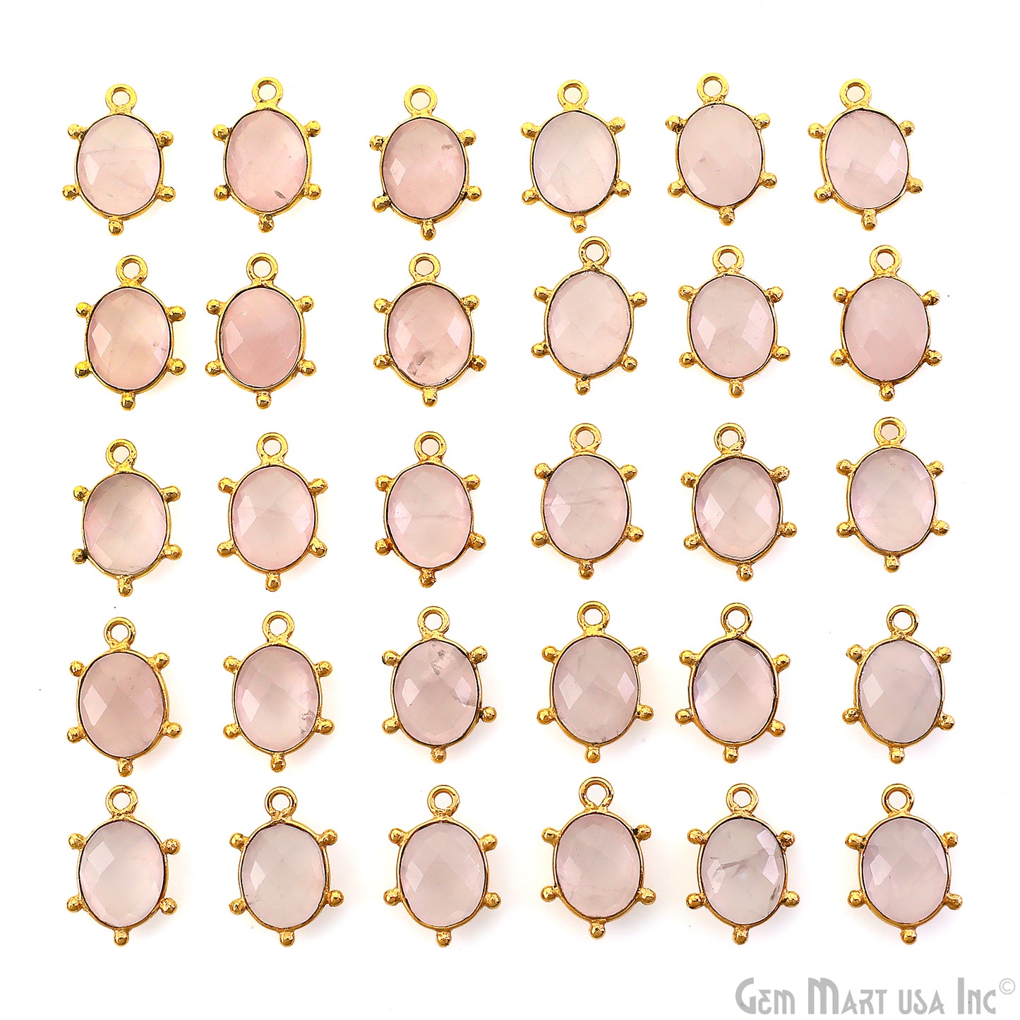 Rose Quartz Oval 15x11mm Design Bezel Gold Plated Single Bail Gemstone Connector