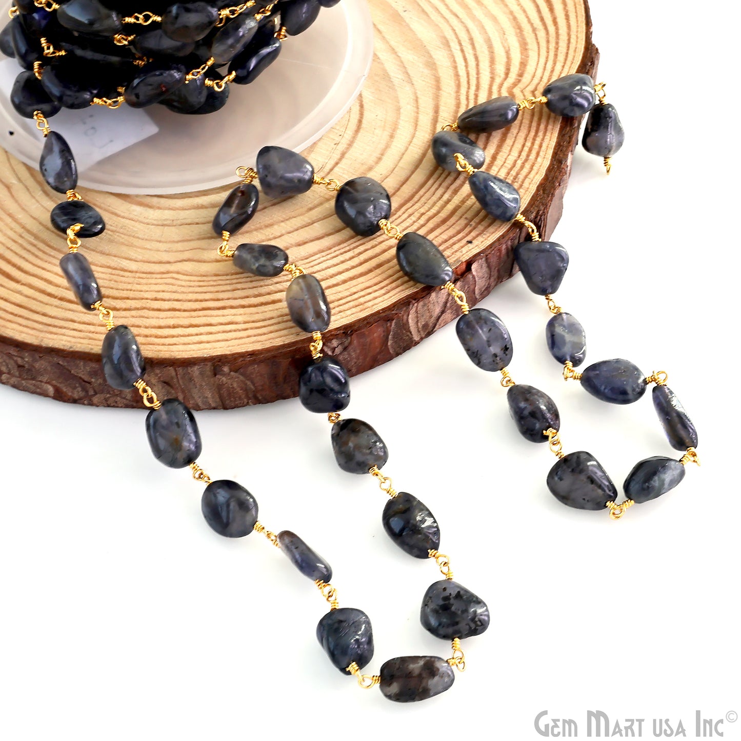 Iolite Faceted Beads Gold Plated Wire Wrapped Beads Rosary Chain