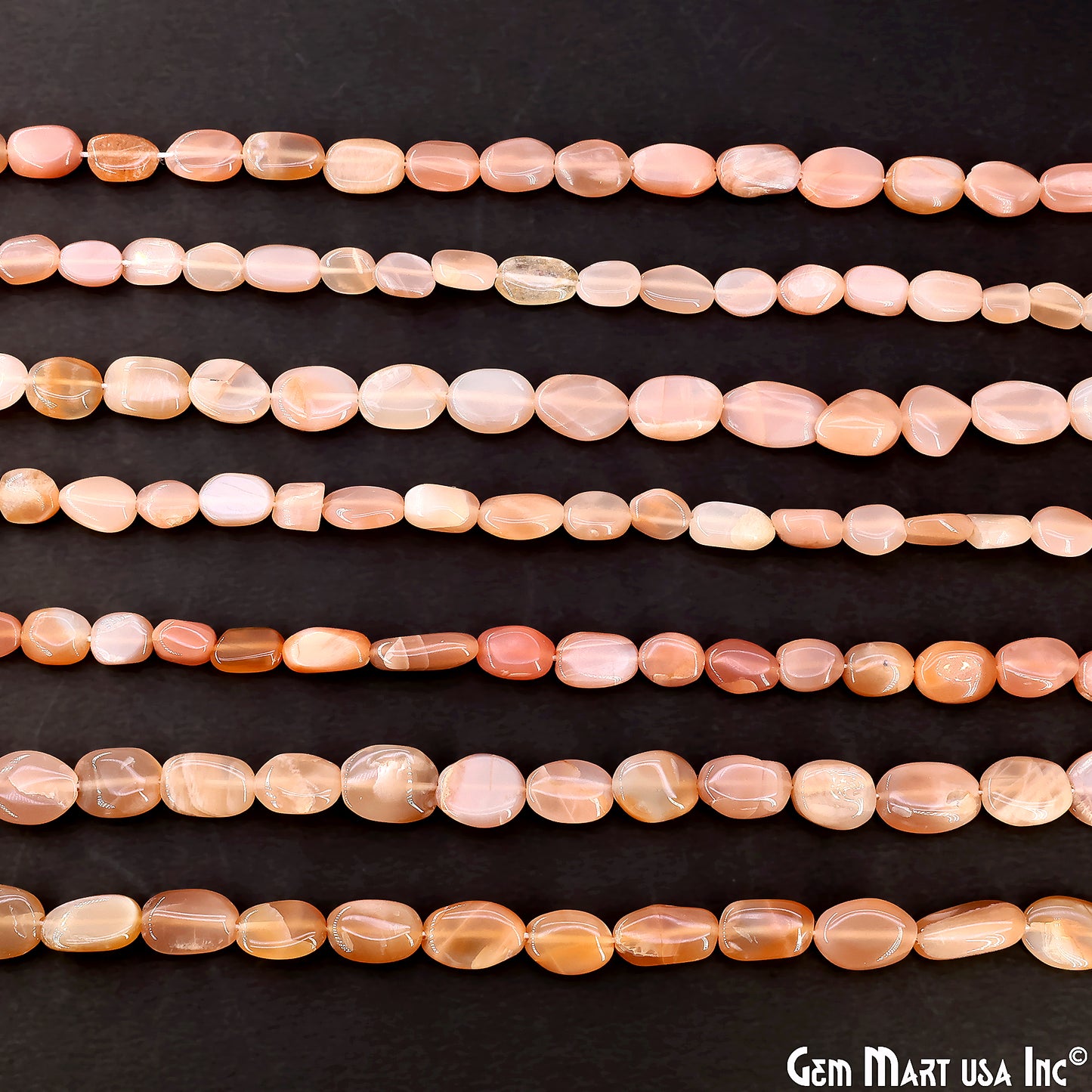 Peach Moonstone Tumble Beads Free Form Drilled Beads 9-13X6-7mm Waist Beads, Rondelle Bead Strand 13 Inch