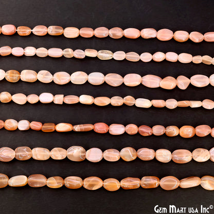 Peach Moonstone Tumble Beads Free Form Drilled Beads 9-13X6-7mm Waist Beads, Rondelle Bead Strand 13 Inch
