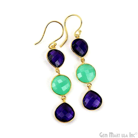 Gold Plated Round & Pears Shape 65x12mm Gemstone Dangle Hook Earring Choose Your Style (90093)